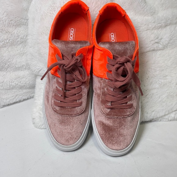 ASOS Velvet Sneakers Women's‎ Size 7 Mauve Pink Orange Accent Lace Up Shoes - Picture 2 of 11